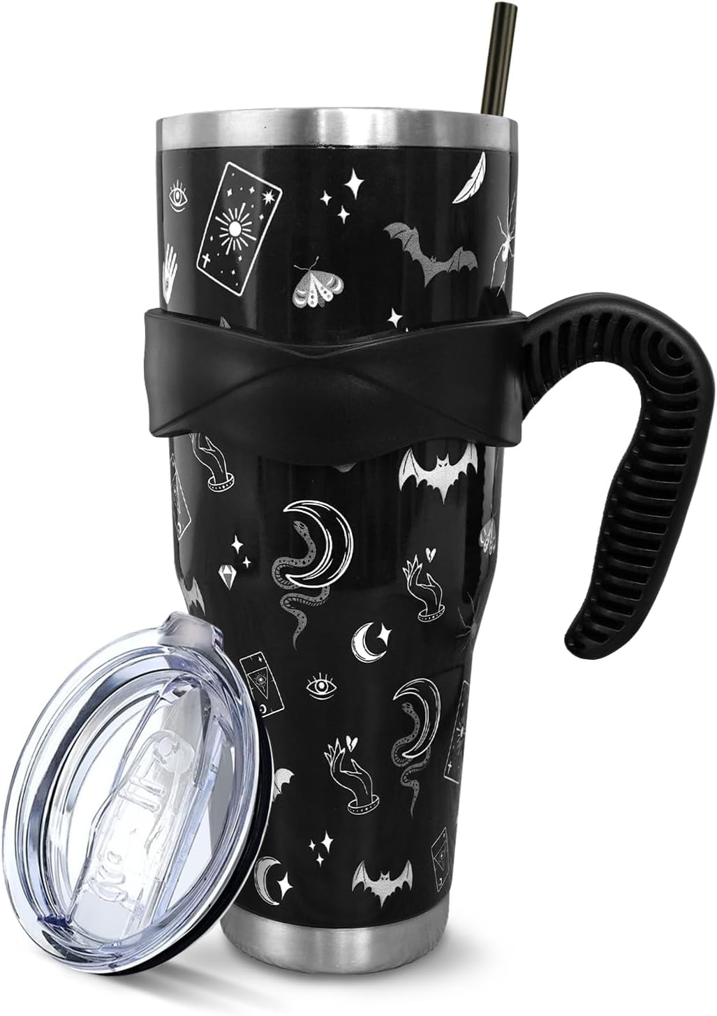 Gothic 40 Oz Tumbler with Handle and Straw,Halloween Gifts,Goth Black Large Stainless Steel Vacuum Insulated Tumbler Travel I