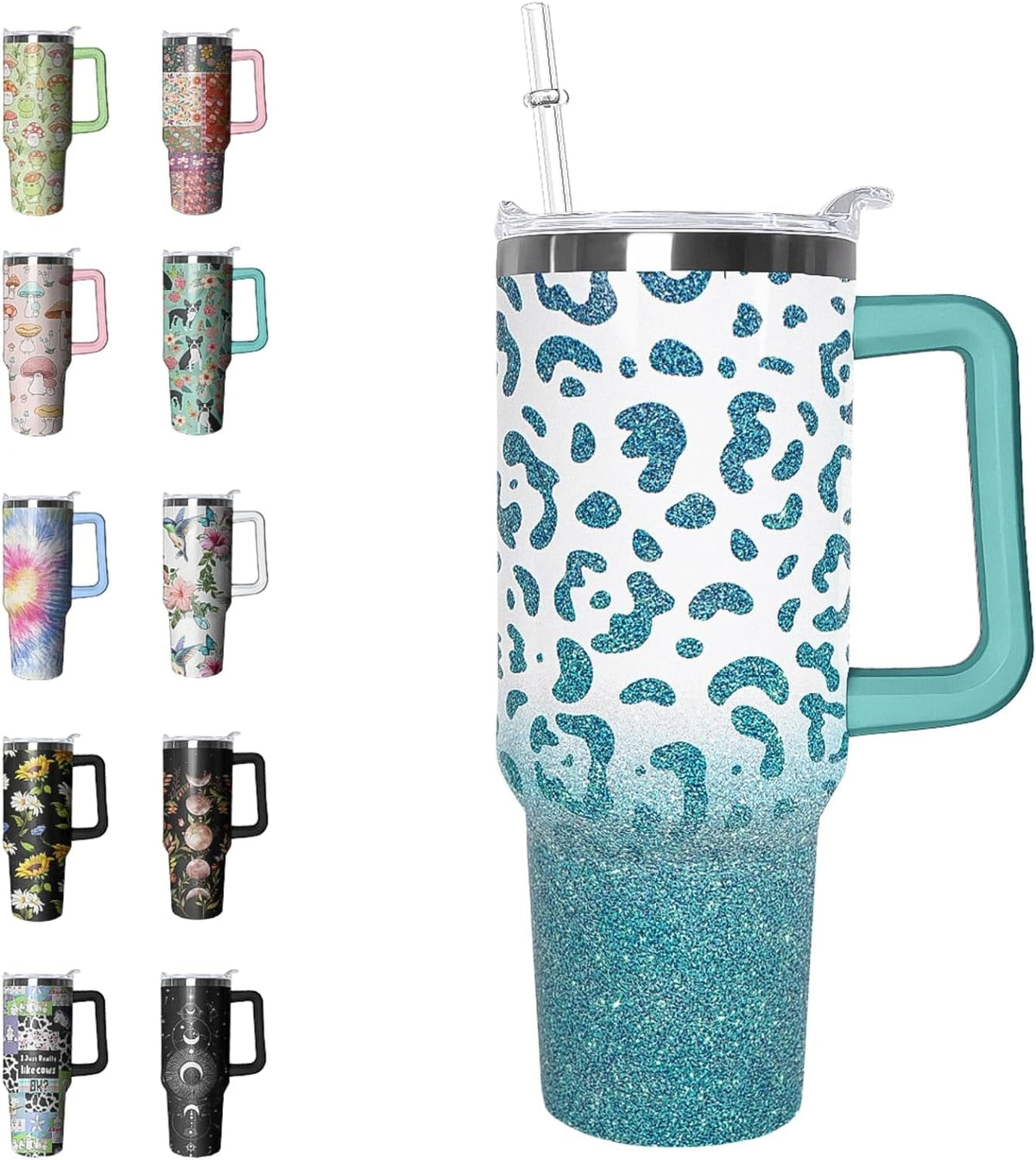 40 oz Tumbler with Handle and Straw Leak Proof Tumbler 40