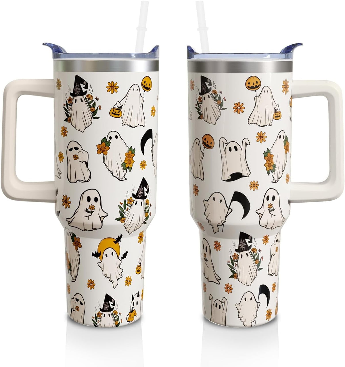 40 Oz Tumbler with Handle and Straw, Cute Stainless Steel Double