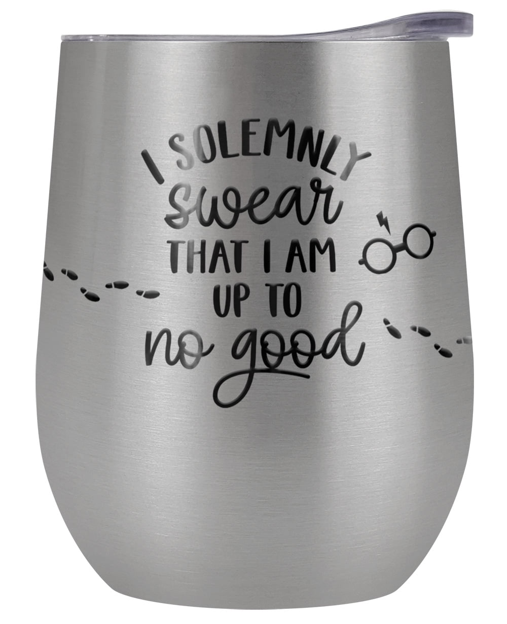 Harry Potter Official Up To No Good 12 OZ Silver Stemless Tumbler, Stainless Steel Travel Cup|Lake Tumbler|Insulated with Lea