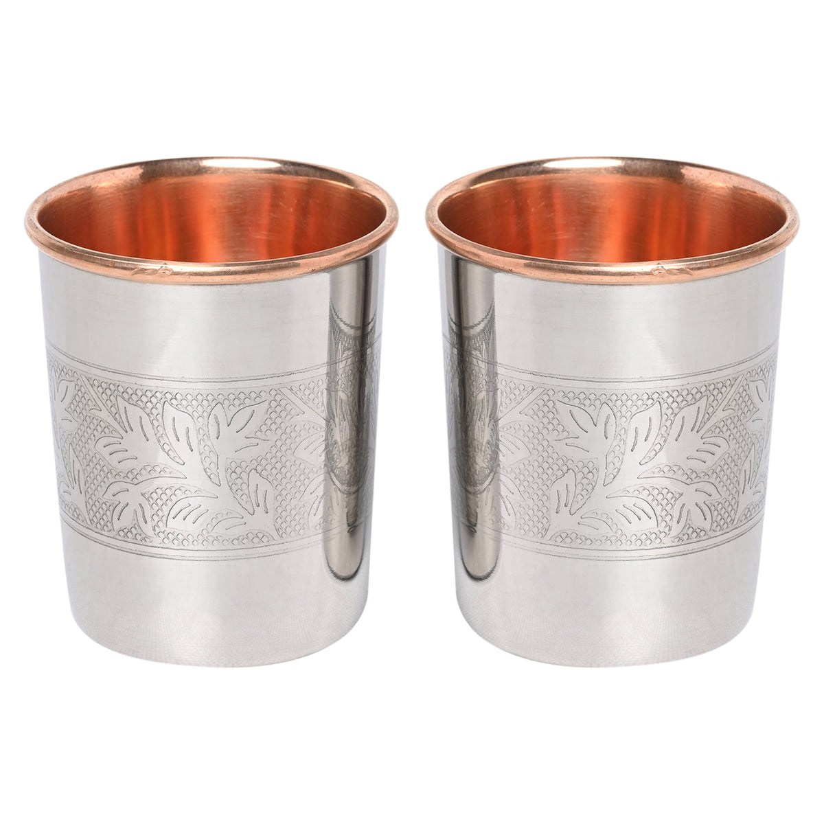 HealthGoodsIn - Set of 2 Outer Stainless Steel and Inner Pure Copper Tumbler - 250 Ml (8.45 US Fluid Ounce) Capacity