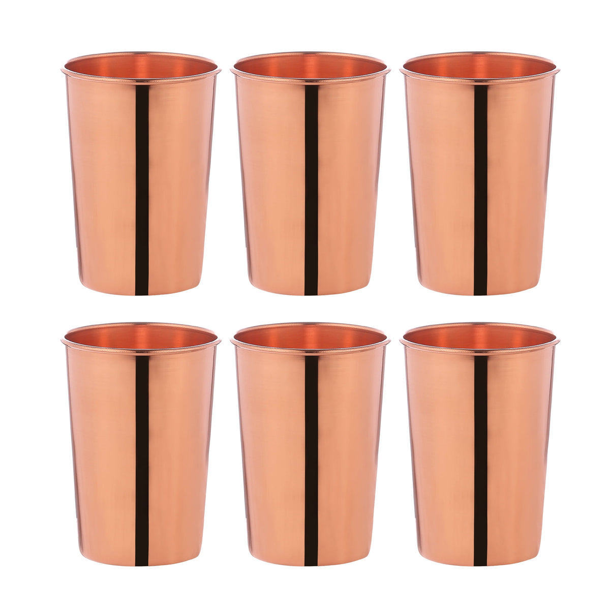 HealthGoodsIn - Set of 6 Pure Copper Tumbler  For Ayurveda Health Benefits - 350 Ml (11.8 US Fl Oz) Capacity