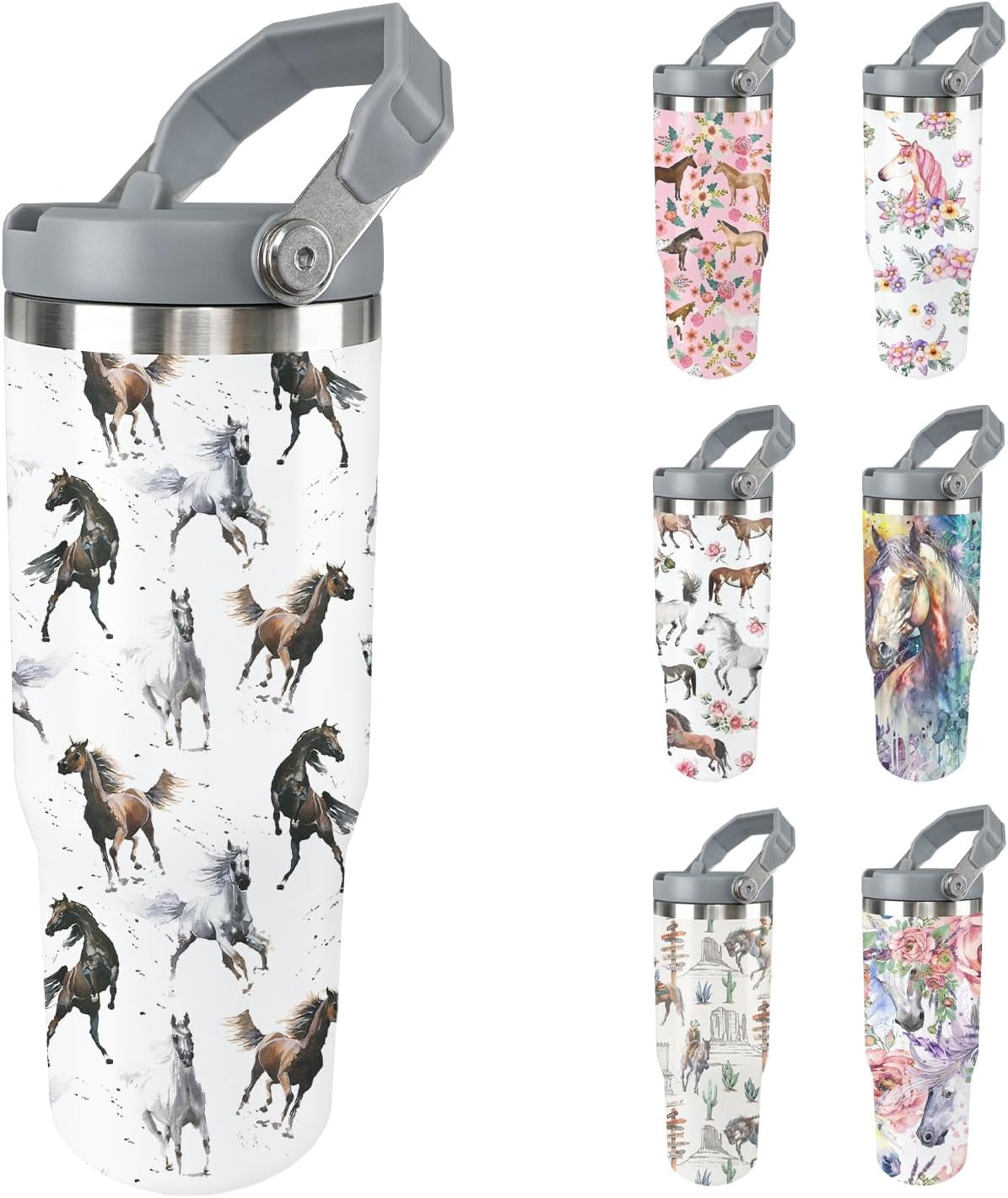 Horse Tumbler with Lid and Straw Stainless Steel Tumblers 30 Oz