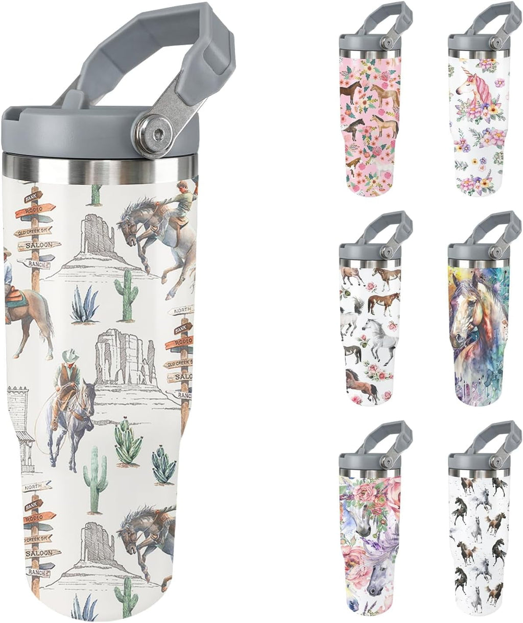 Horse Tumbler with Lid and Straw Stainless Steel Tumblers 30 Oz