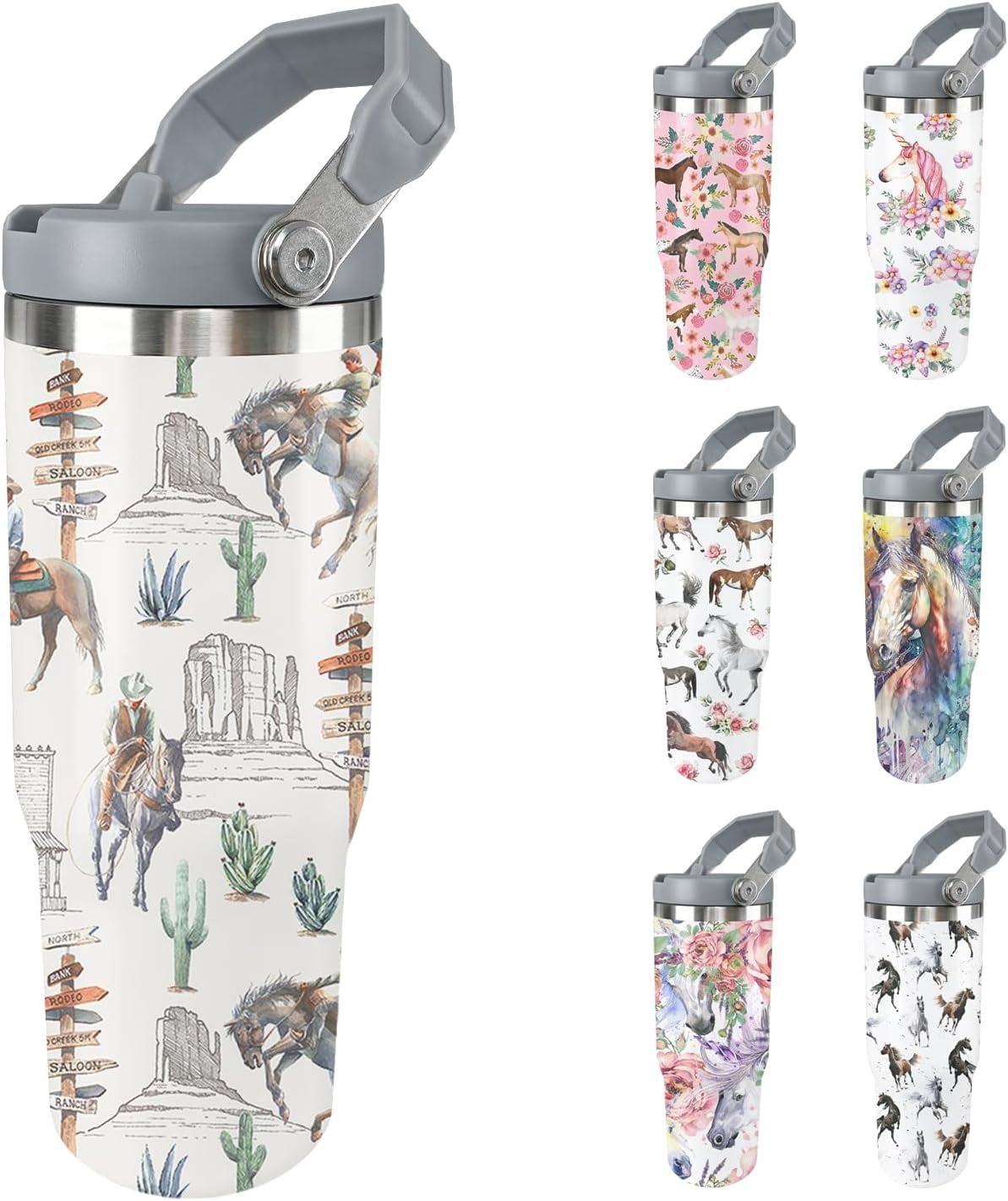 Horse Tumbler with Lid and Straw Stainless Steel Tumblers 30 Oz