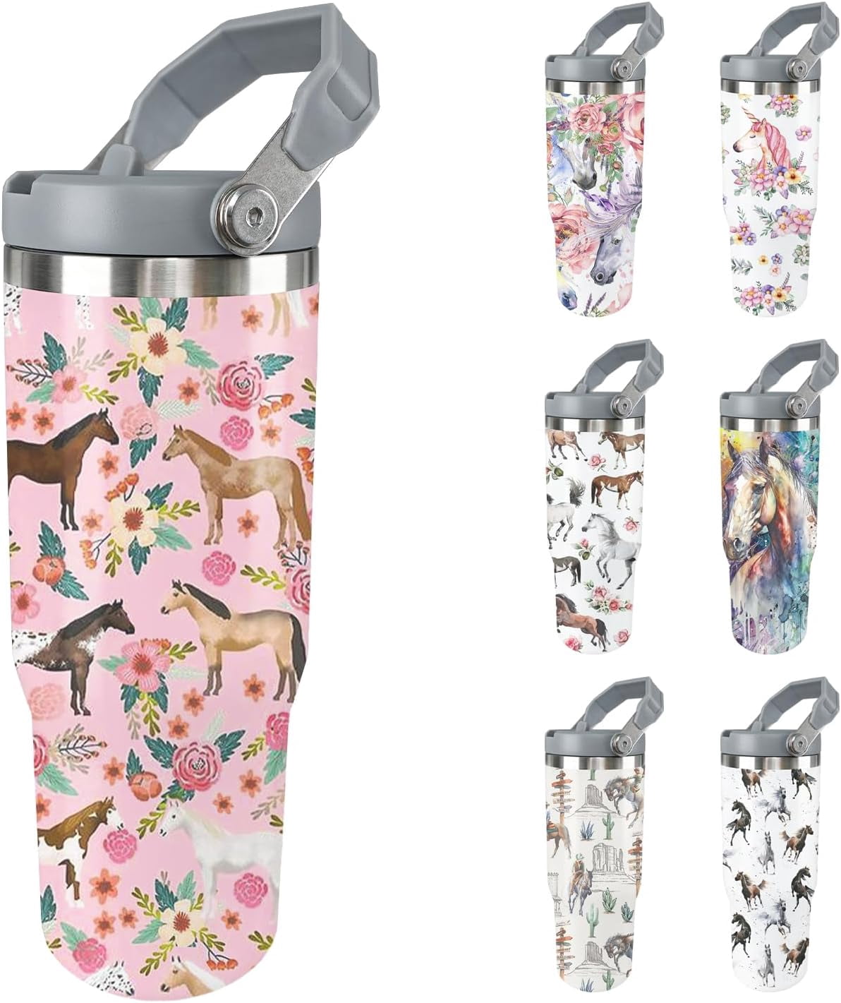 Horse Tumbler with Lid and Straw Stainless Steel Tumblers 30 Oz