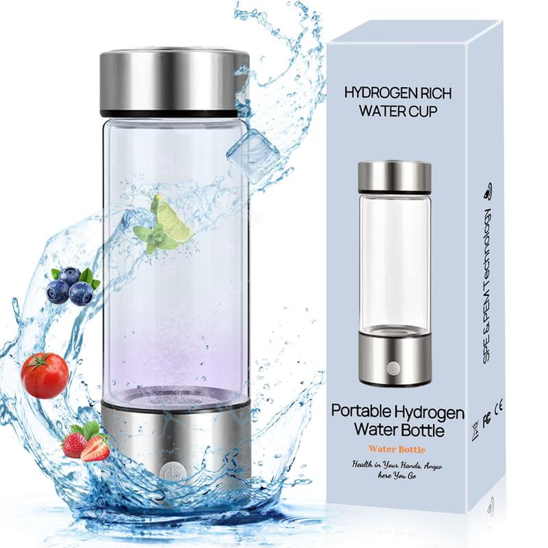 Hydrogen Water Bottle Portable 460ML Glass Reusable Tumbler with High Hydrogen Concentration Up to 700-1100 ppb for Health Be