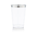 Disposable 10 Oz Square Crystal Clear Plastic Tumblers With Silver Rim