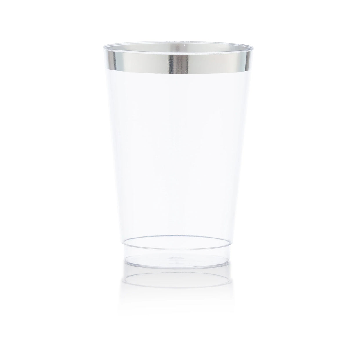 Disposable 10 Oz Square Crystal Clear Plastic Tumblers With Silver Rim