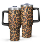Leopard Print 40oz Tumbler with Handle and Straw, Large Capacity Travel Cup for Hot & Cold Drinks, Double Walled Vacuum Insul