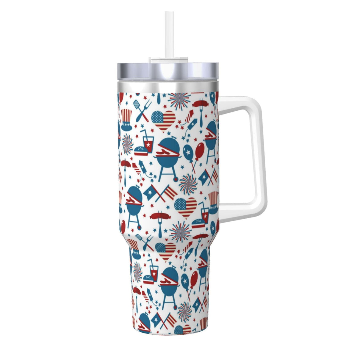 Logiee Fourth Of July Party Print 40OZ Ice Bully Cup with Handle and Straw, Double Wall Stainless Steel Tumbler,Travel Coffee