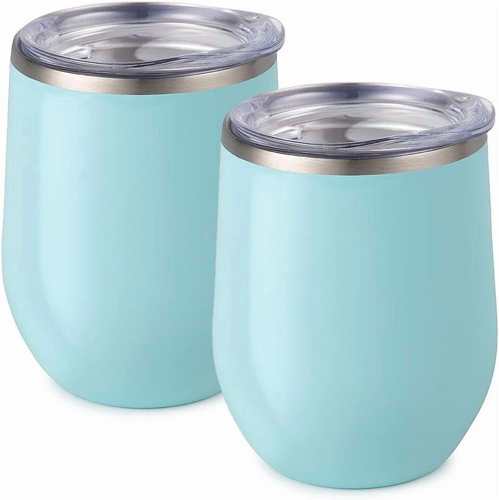 Maars Bev Stainless Steel Stemless Wine Glass Tumbler with Lid, Vacuum Insulated 12 oz Cup | Spill Proof, Travel Friendly, Fu