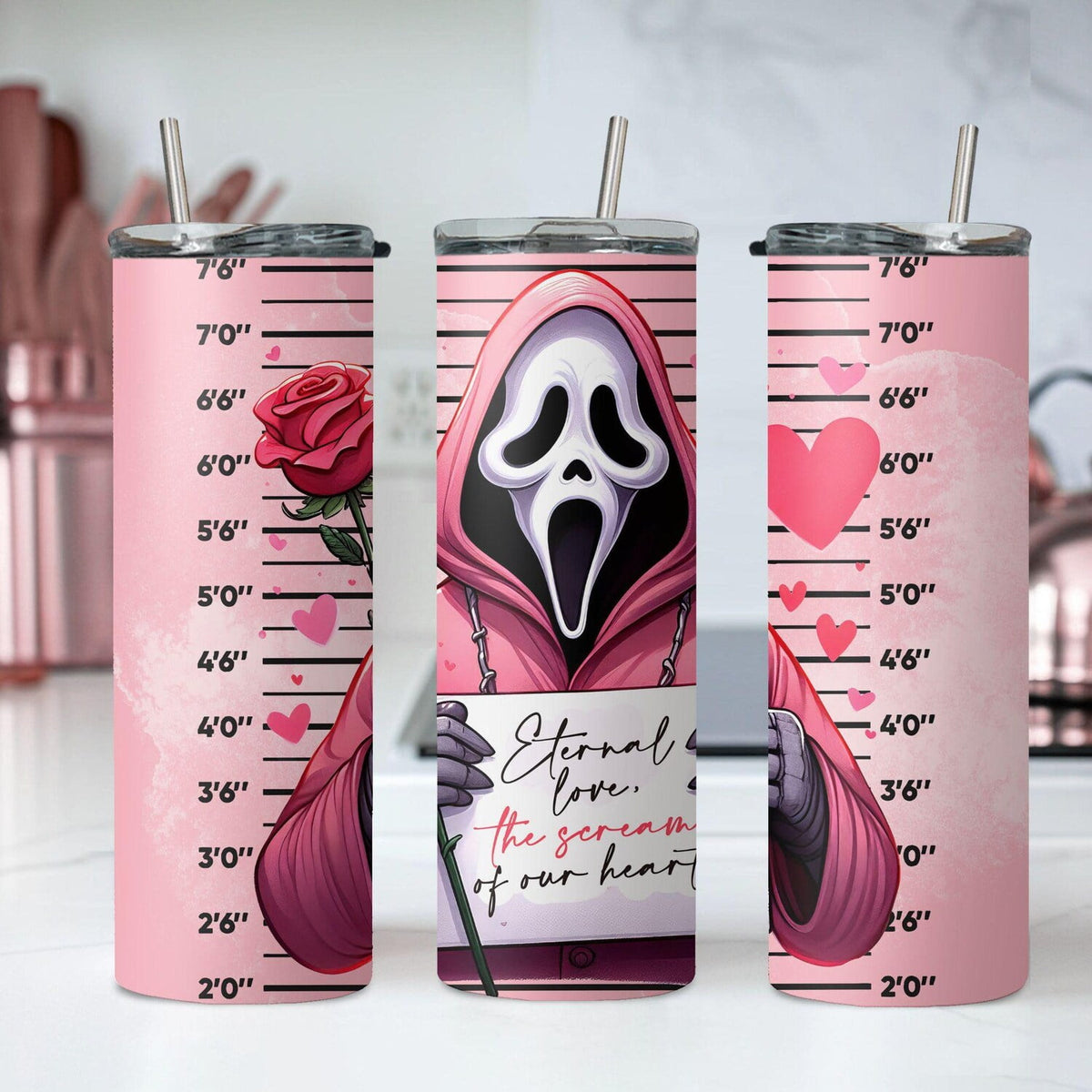[NO STRAW] Horror Valentine Tumbler, Pinky Horror Tumbler, Stainless Steel Skinny Tumbler Cup with Straw & Lid, 20oz Valentin