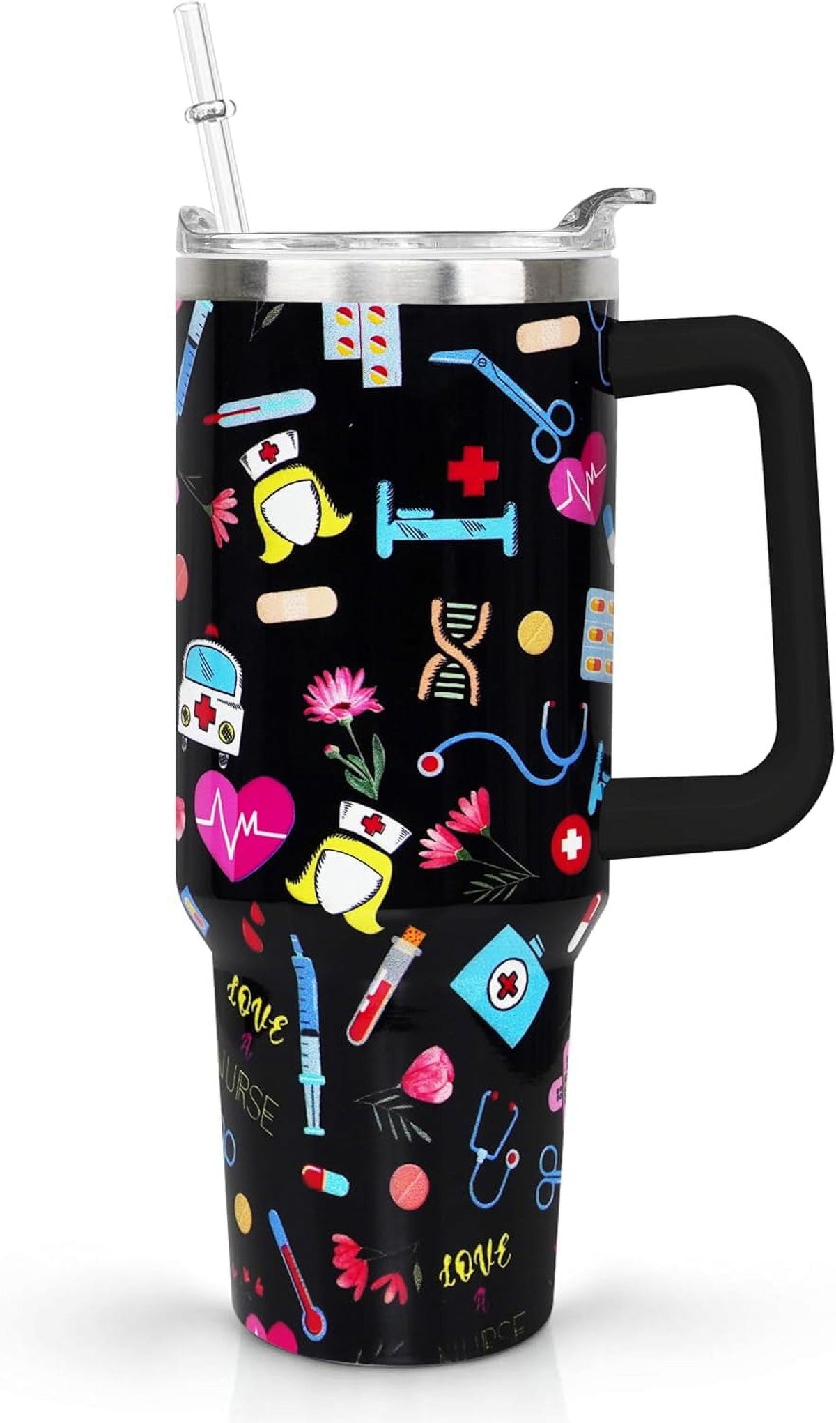 40oz Goth Gothic Tumbler with Handle and Straw, Stainless Steel Vacuum