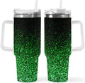 Ombre Leopard Glitter 40 oz Insulated Double Wall Stainless Steel Tumbler with Handle and Straw, Lid, Large Travel Mug Fits i