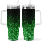 Ombre Leopard Glitter 40 oz Insulated Double Wall Stainless Steel Tumbler with Handle and Straw, Lid, Large Travel Mug Fits i
