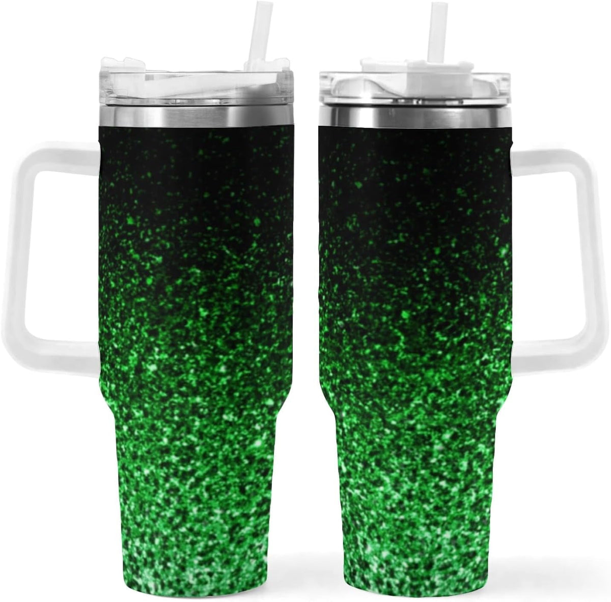 Ombre Leopard Glitter 40 oz Insulated Double Wall Stainless Steel Tumbler with Handle and Straw, Lid, Large Travel Mug Fits i