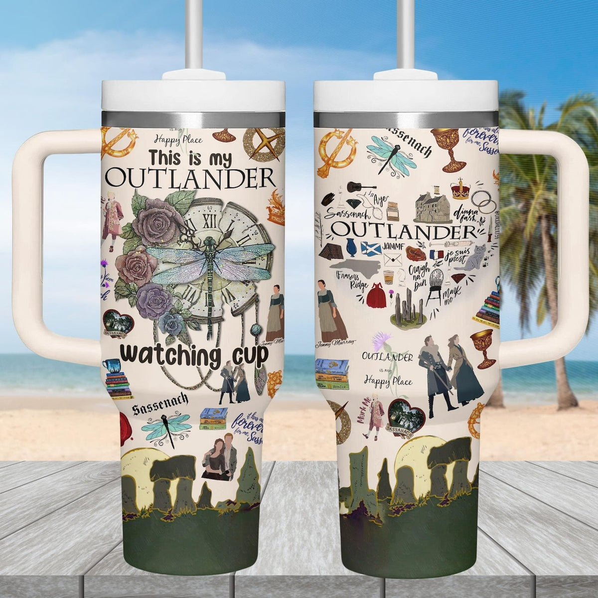 Outlander Series 40oz Tumbler, Highlander Fan Tumbler Cup, Claire And Jamie Stainless Tumbler, Romantic Fantasy TV Drinkware 