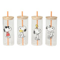 Peanuts Snoopy Happy Sips 4 Piece 23 OZ Tumbler Set with 4 Bamboo Lids and 4 Straws Set, Iced Coffe, Smoothie, Water Cup - Di