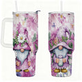 Purple Floral Gnome Stainless Steel Tumbler with Handle and Straw, Insulated Travel Mug for Women, Cute Spring Flower Cup Gif