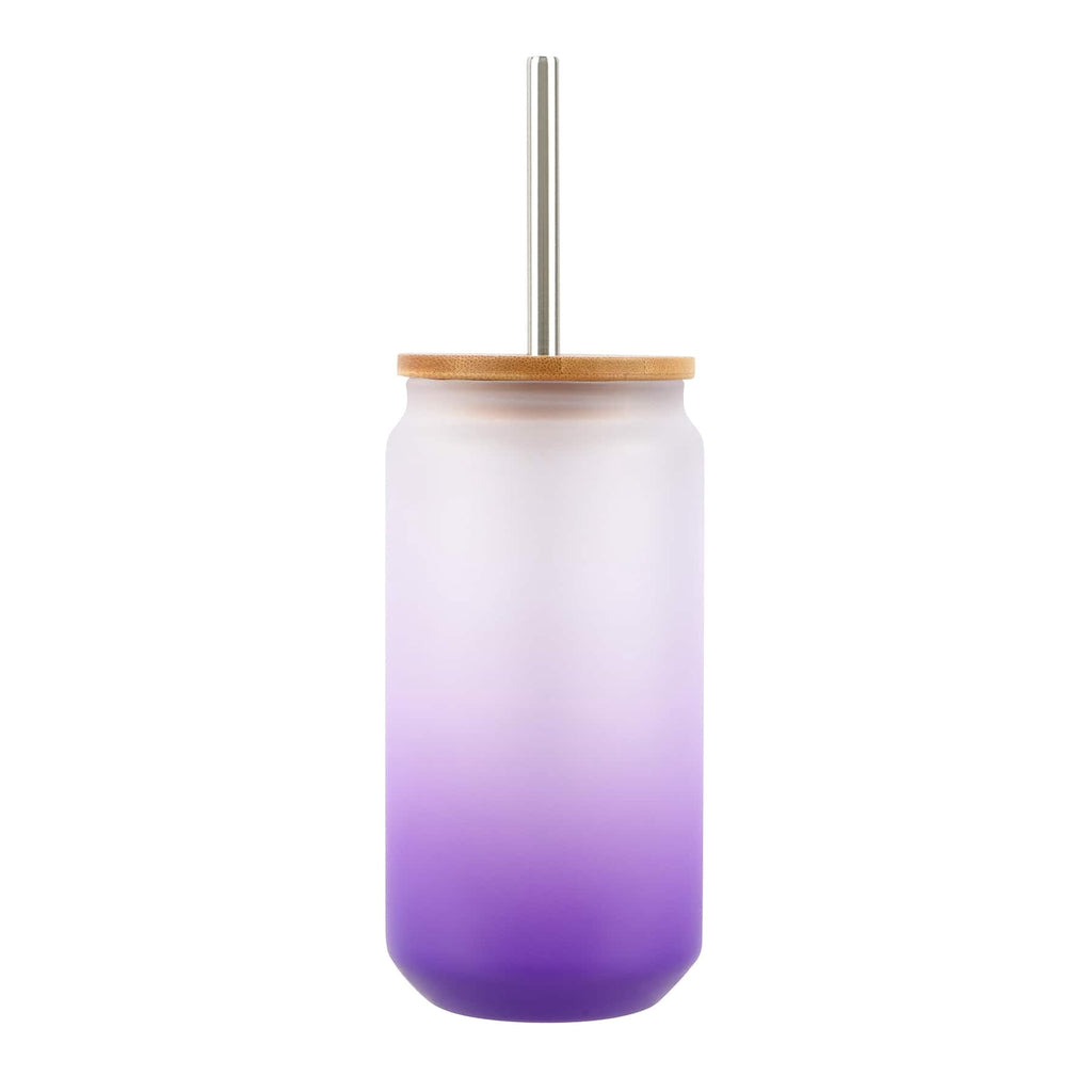 Purple Frosted Glass Sublimation Tumbler by Make Market â€“ 18oz Drinkware with Bamboo Lid & Metal Straw - Designed for Custo