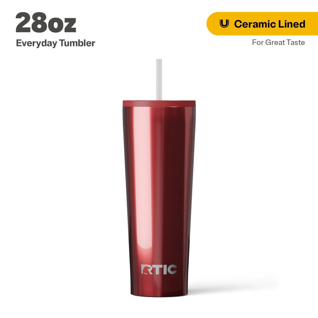 RTIC 28 oz Ceramic Lined Everyday Tumbler, Spill-Resistant Straw Lid, Marine