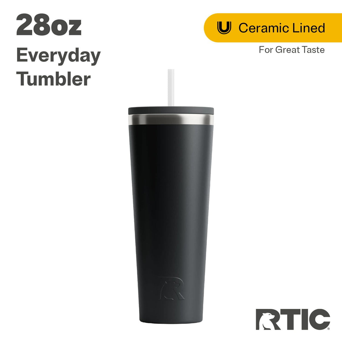 RTIC 28 oz Ceramic Lined Everyday Tumbler, Spill-Resistant Straw Lid, Plum