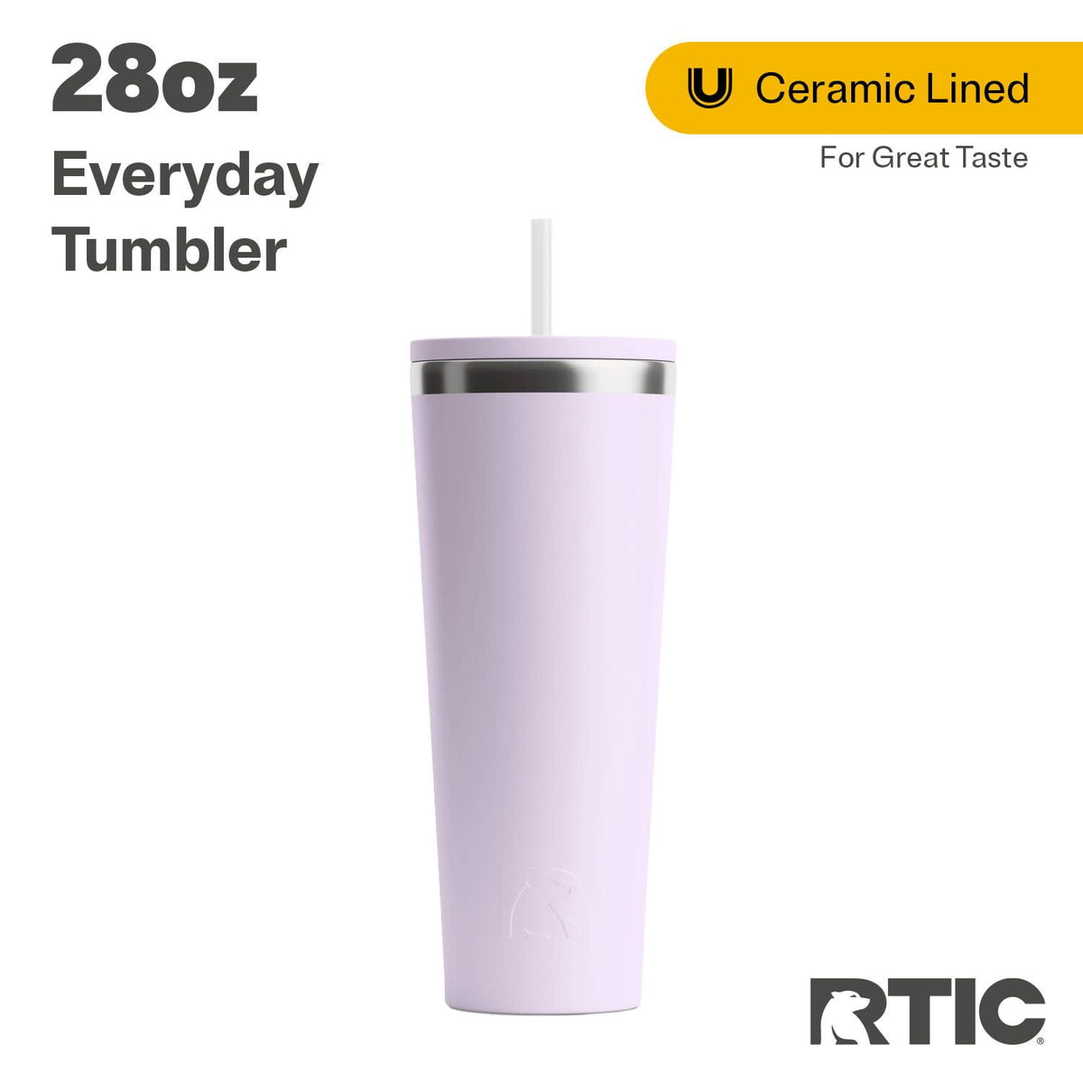 RTIC 28 oz Ceramic Lined Everyday Tumbler, Spill-Resistant Straw Lid, Plum