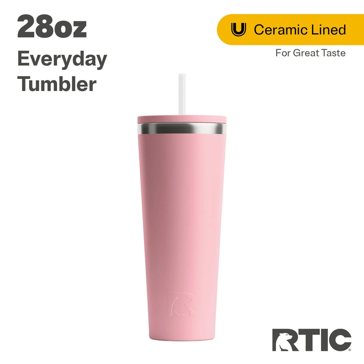 RTIC 28 oz Ceramic Lined Everyday Tumbler, Spill-Resistant Straw Lid, Plum