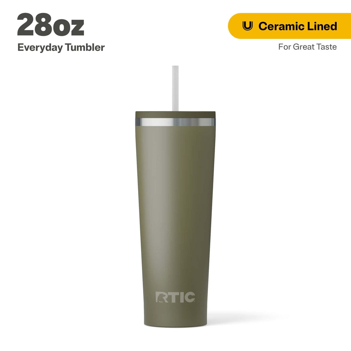 RTIC 28 oz Ceramic Lined Everyday Tumbler, Spill-Resistant Straw Lid, Plum