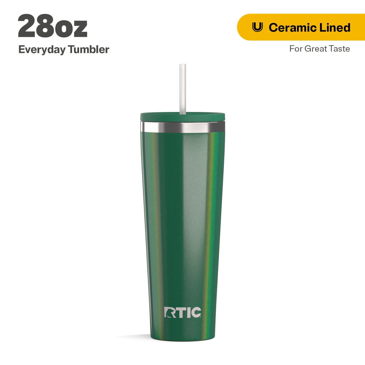 RTIC 28 oz Ceramic Lined Everyday Tumbler, Spill-Resistant Straw Lid, Marine