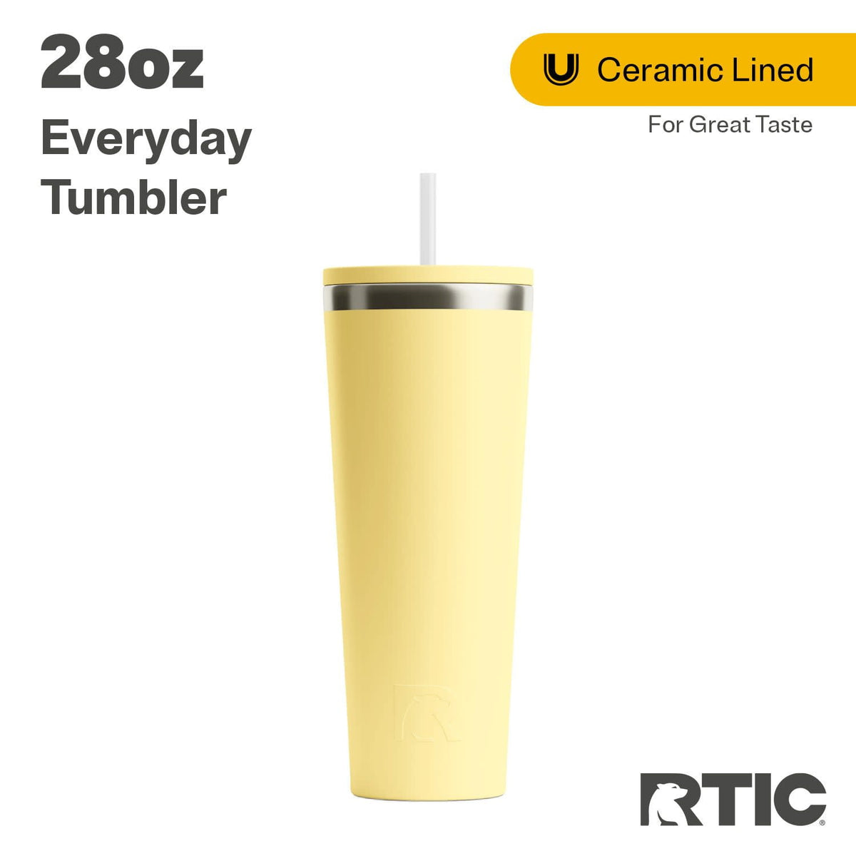 RTIC 28 oz Ceramic Lined Everyday Tumbler, Spill-Resistant Straw Lid, Plum