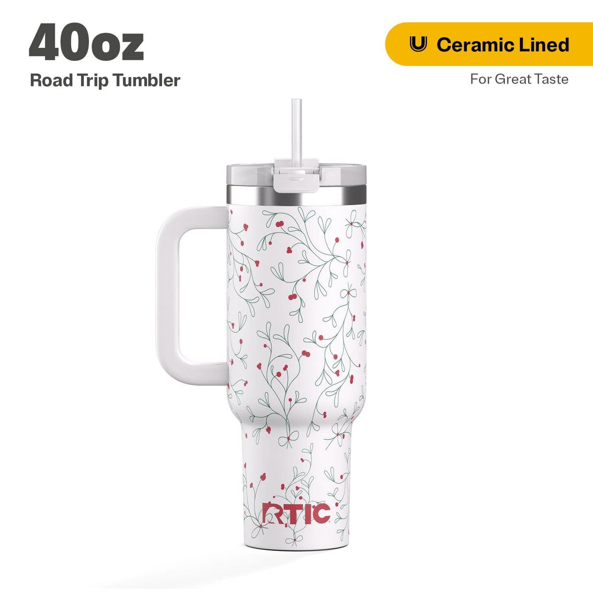 RTIC 40 oz Ceramic Lined Road Trip Tumbler, Leak-Resistant Straw Lid