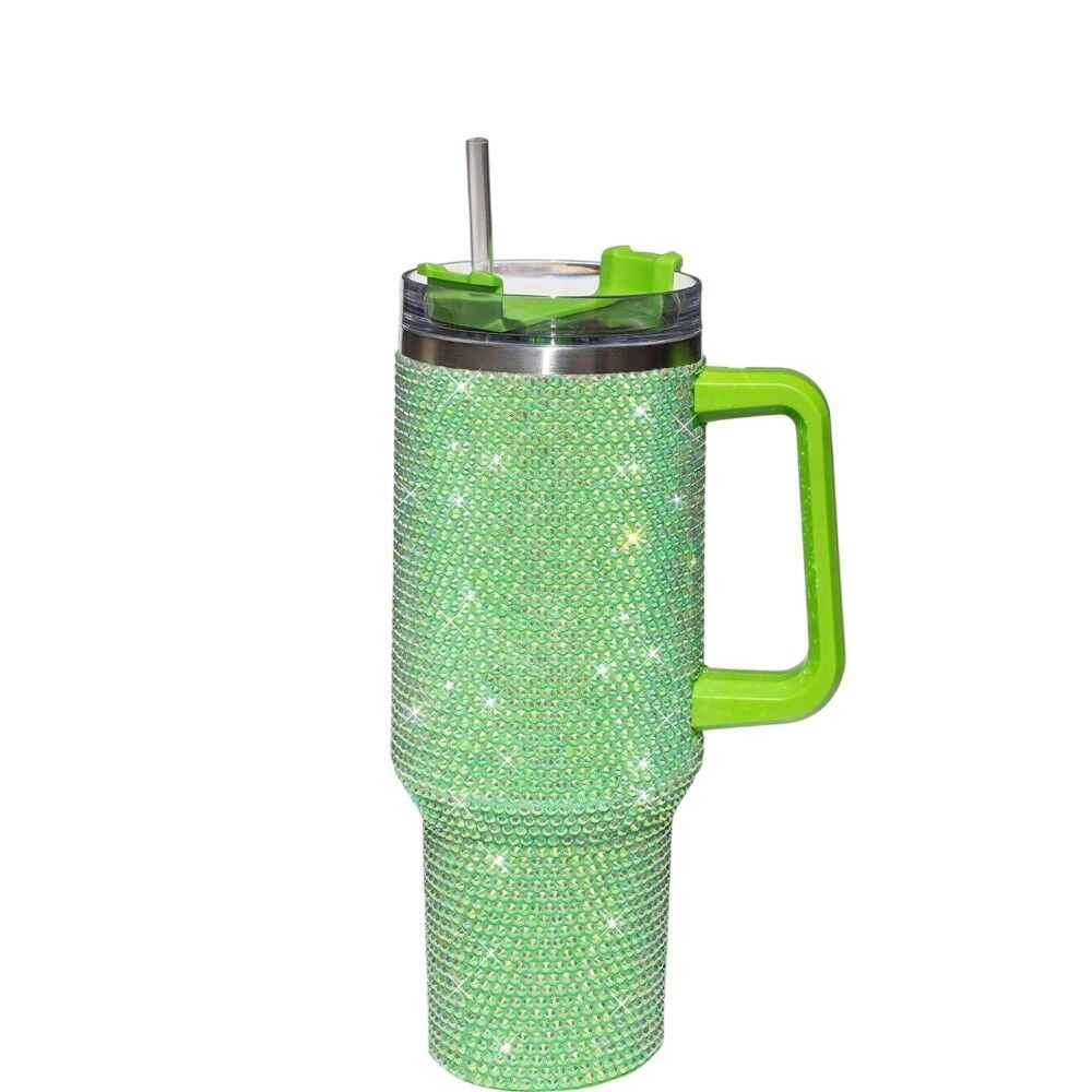 STP GOODS Stainless Steel Rhinestone Insulated Tumbler with Handle Lid and Straw 40 fl oz (1200 ml) Double-Wall Travel Mug, L