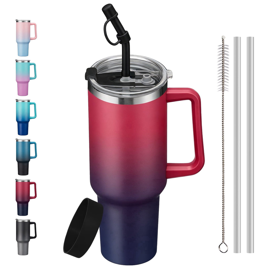 SUNSOC 40oz Insulated Tumbler with Handle and Straw – Stainless Steel Travel Mug, BPA-Free, Leakproof, Keeps Drinks Cold & Ho