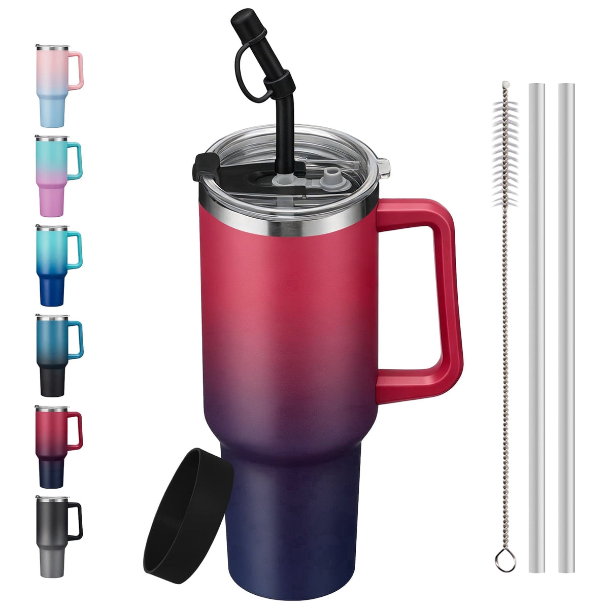 SUNSOC 40oz Insulated Tumbler with Handle and Straw – Stainless Steel Travel Mug, BPA-Free, Leakproof, Keeps Drinks Cold & Ho