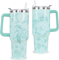 Sea Turtle Tumbler with Handle and Straw 40 oz Turtle Cup Hawaiian Ocean Turtles Coffee Travel Mug Stainless Steel Insulated 
