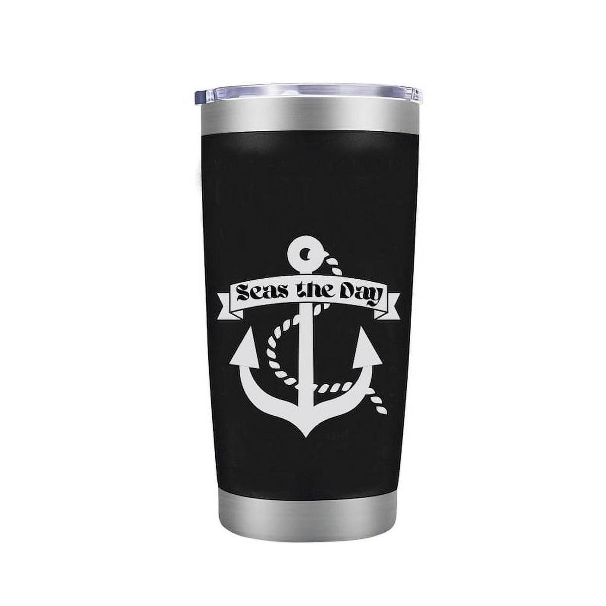 Seas the Day - 20 oz - Cute Funny Nautical Themed Birthday Gift for Ocean Lovers & Sailors - Insulated Coffee Tumbler Cup wit