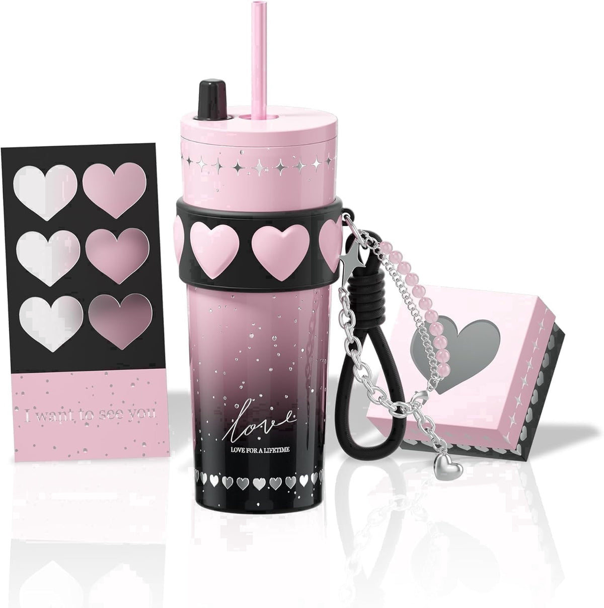 Sidagar 24oz Ceramic Coated Insulated Tumbler with Straw, Gift Travel Mug for Women and Couples, Pink