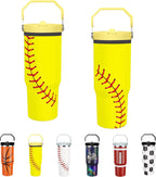 Softball Lover Gift 30 oz Flip Straw Tumbler with Top Handle Softball Pattern BPA-Free Leak Proof Stainless Steel Insulated V