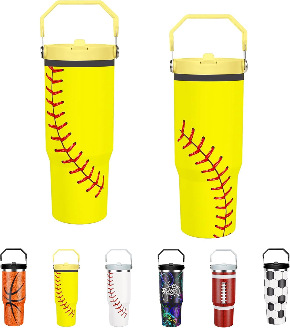 Softball Lover Gift 30 oz Flip Straw Tumbler with Top Handle Softball Pattern BPA-Free Leak Proof Stainless Steel Insulated V