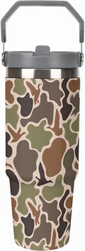 Stainless Steel Tumbler with Lid And Straw 30 Oz Top Handle Duck Hunting Camo Leakproof Vacuum Insulated Water Bottle for Car