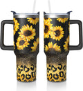 Sunflower Gifts Cup for Women Girls, 40oz Tumbler with Handle and Straw Lid, Stainless Steel Double Walled Insulated Mug Wate