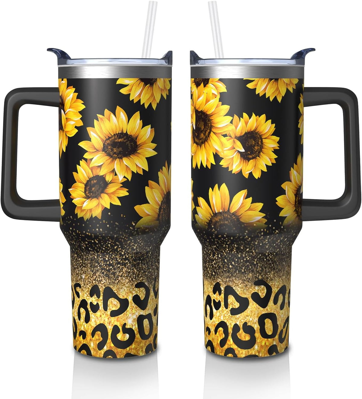 Sunflower Gifts Cup for Women Girls, 40oz Tumbler with Handle and Straw Lid, Stainless Steel Double Walled Insulated Mug Wate