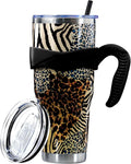 Sunmdecor Pink Leopard Print Tumbler with Handle and Silicone Straws