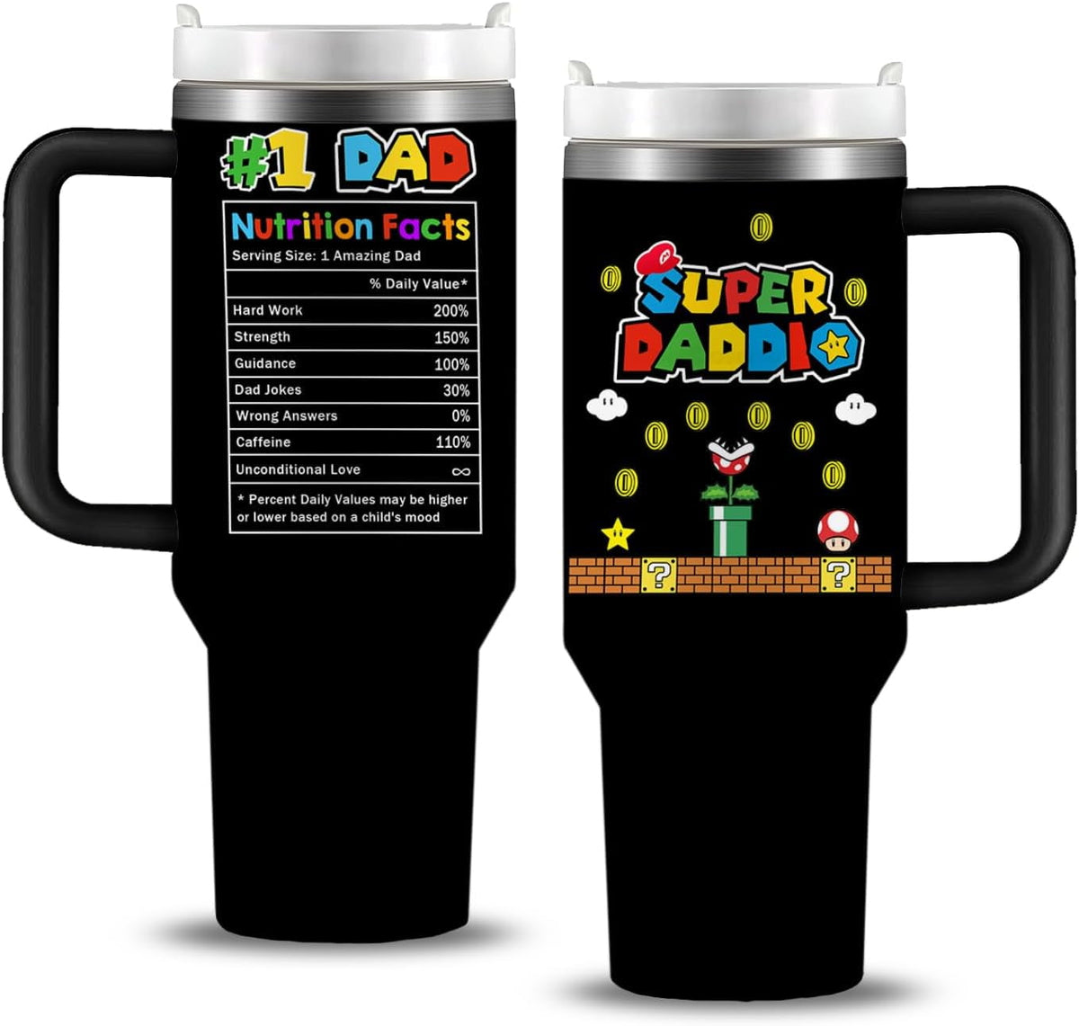 Super Daddio Tumbler 40oz with Handle, Fathers Gifts from Daughter, Son, Kids, Best Dad Gifts, Dad Birthday Gift, Mens Gifts 