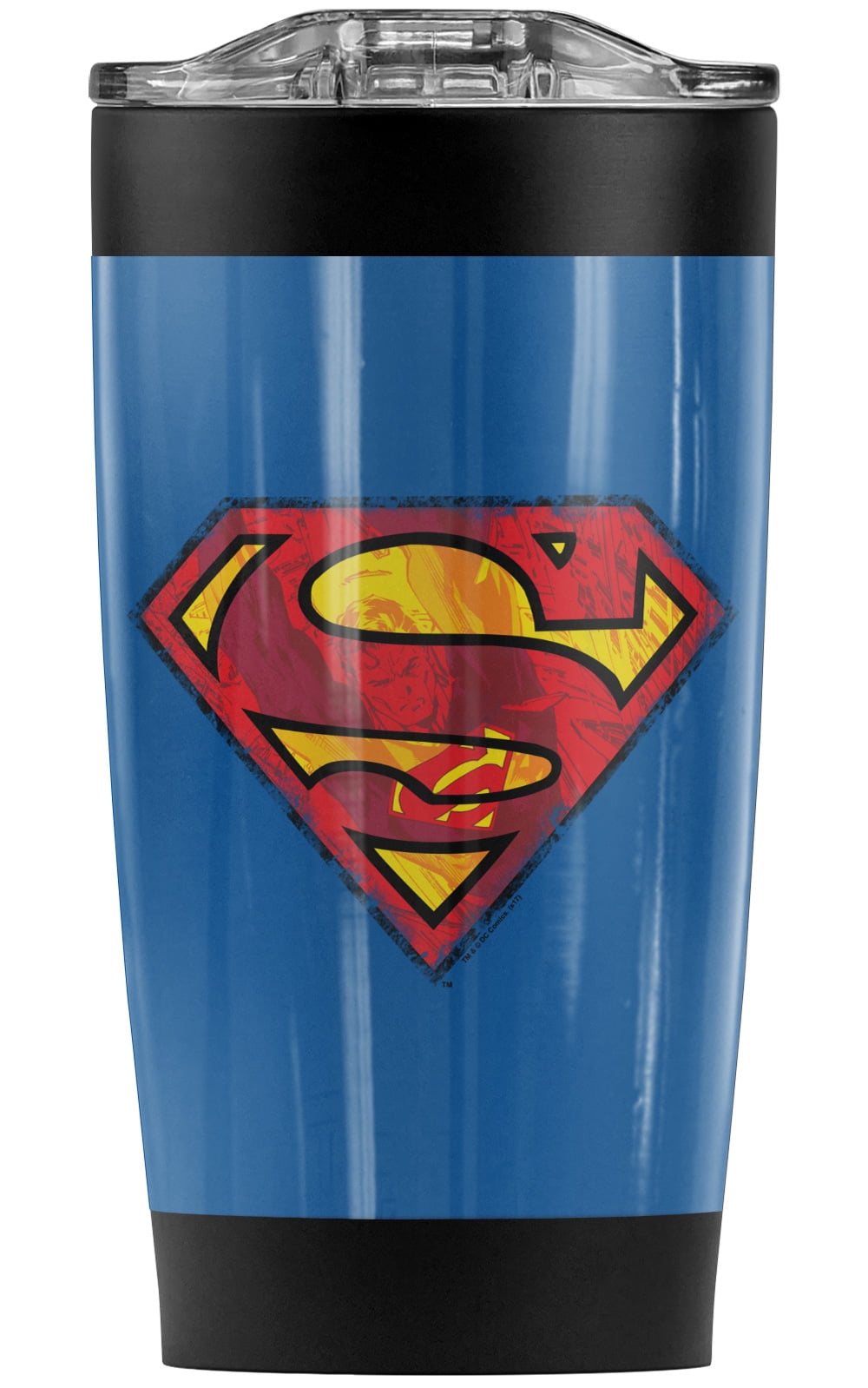 Superman Action Shield Stainless Steel Tumbler 20 oz Coffee Travel Mug/Cup, Vacuum Insulated & Double Wall with Leakproof Sli