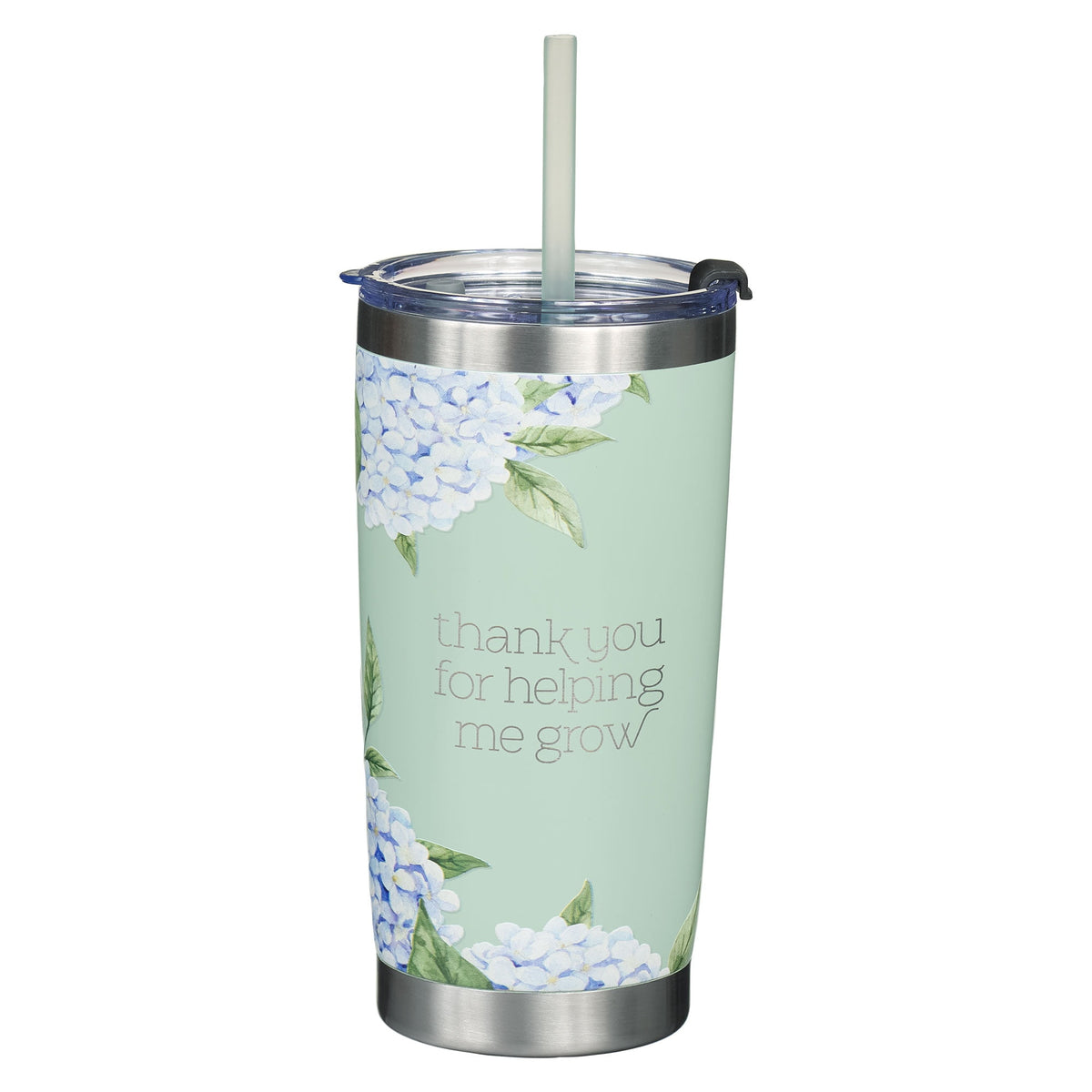 Thank You For Helping Me Grow Inspirational Travel Tumbler Mug for Teachers, Mentors, Mint/Cream, 18oz Double Wall Vacuum Ins