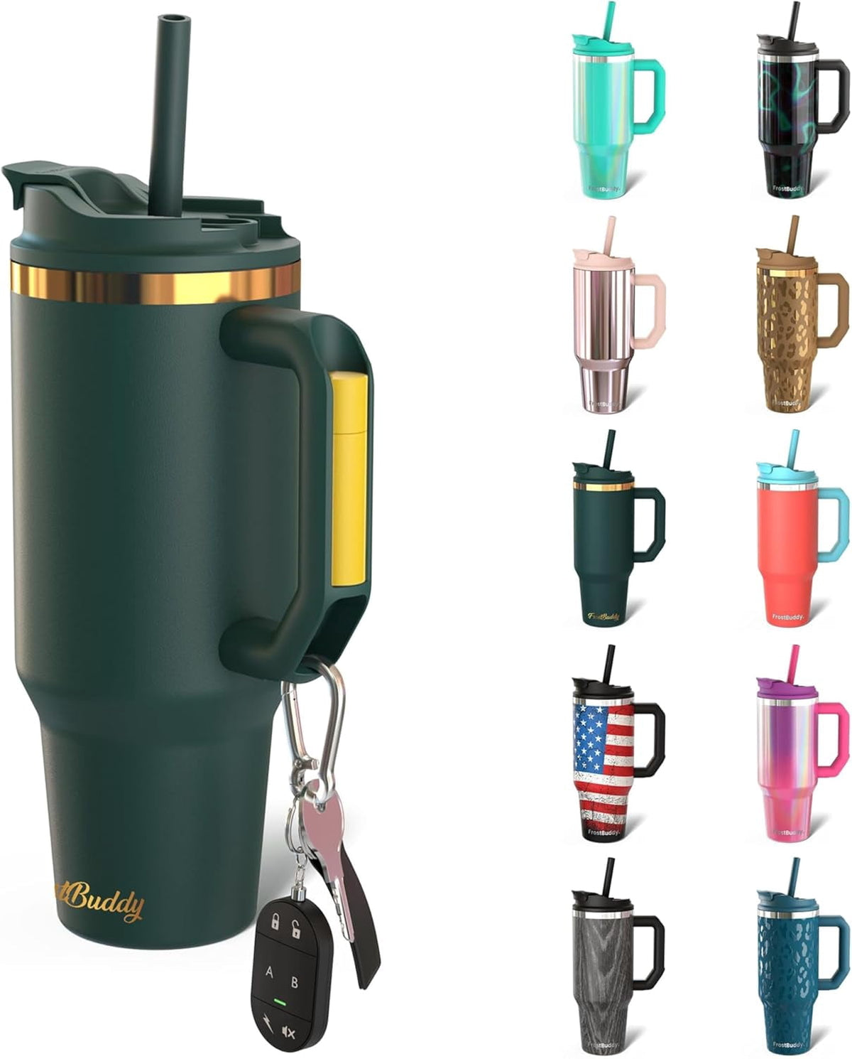 Thicc Buddy - 40 oz Stainless Steel Vacuum Insulated Tumbler with Lid and Straw for Water - Travel Mug Cupholder Friendly - G