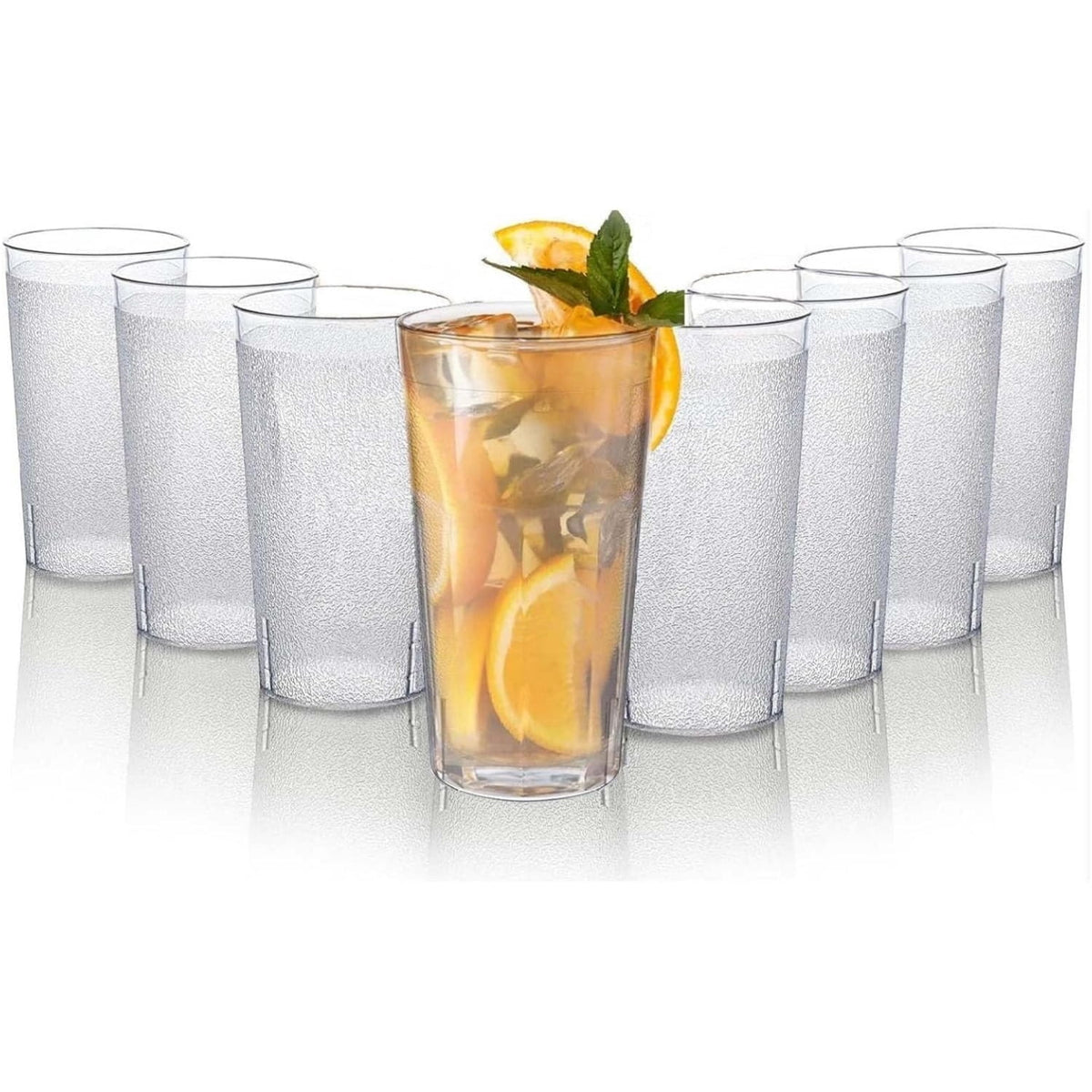 Topboutique 8 Pcs Plastic Drinking Glasses 12 oz Clear Tumblers Stackable Frosted Cup Resistant Break Drink Cups Shatterproof